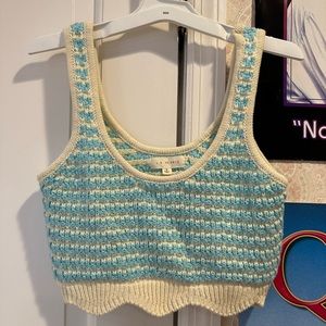 Cute crochet blue and cream summer top, perfect for anything
